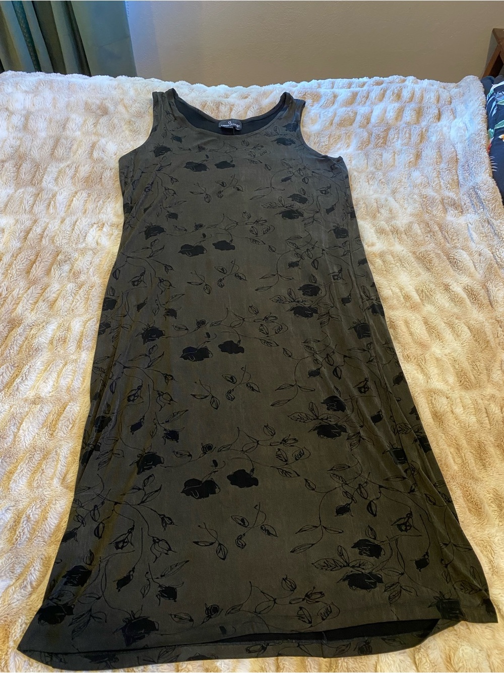Carole Little Olive Green Floral Sleeveless Maxi Dress